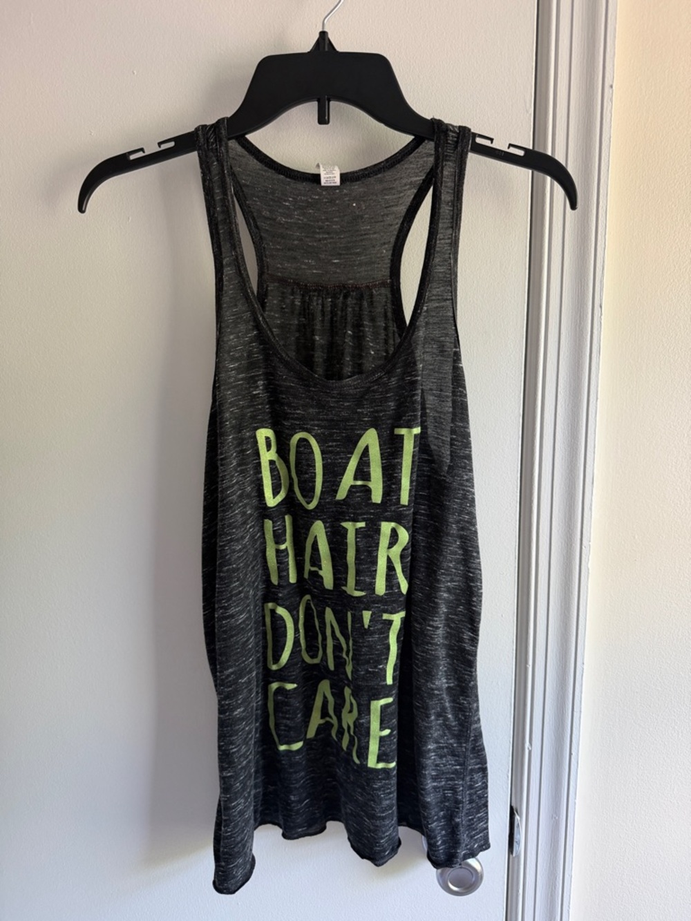 Bella Canvas Black Marled Racerback Tank "Boat Hair Don't Care"